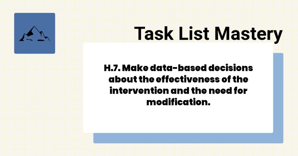 H.7. Make data-based decisions about the effectiveness of the intervention and the need for modification.-