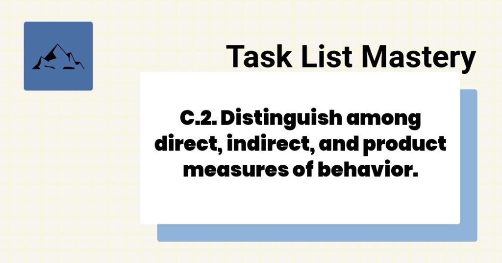 C.2. Distinguish among direct, indirect, and product measures of behavior.-