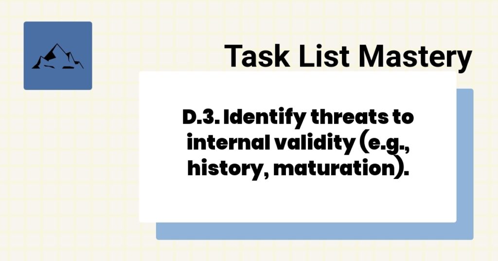 D.3. Identify threats to internal validity (e.g., history, maturation).-