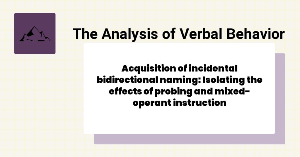 Acquisition of incidental bidirectional naming: Isolating the effects of probing and mixed-operant instruction 2 An Analysis of Variables Affecting Behavior Analytic Practitioners’ Intention to Leave a Position and Leave the Field